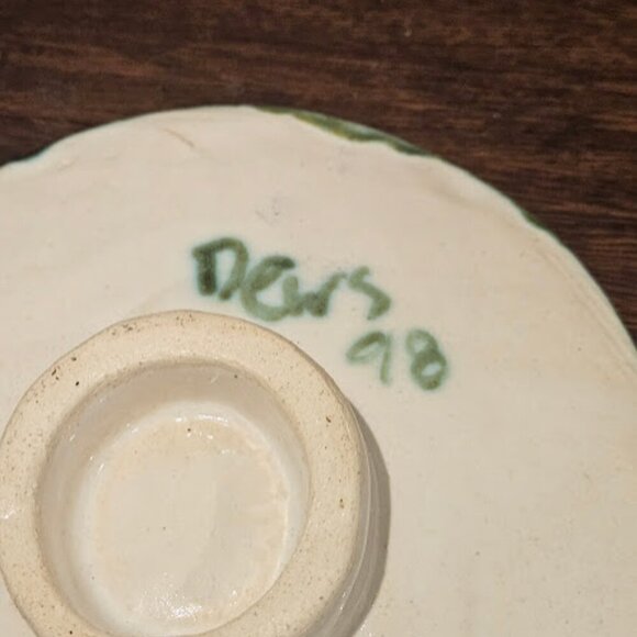 Vintage Handmade Artist Signed Floral Ceramic 1998 Pedestal Decorative Bowl - Picture 4 of 7